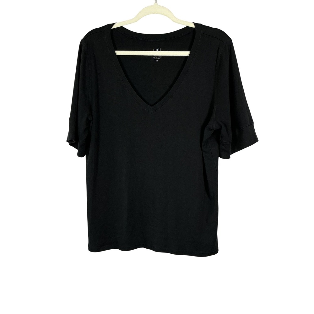 J. Jill Black Pima Cotton Elbow Sleeve V-Neck Top XL Solid Basic Tee
